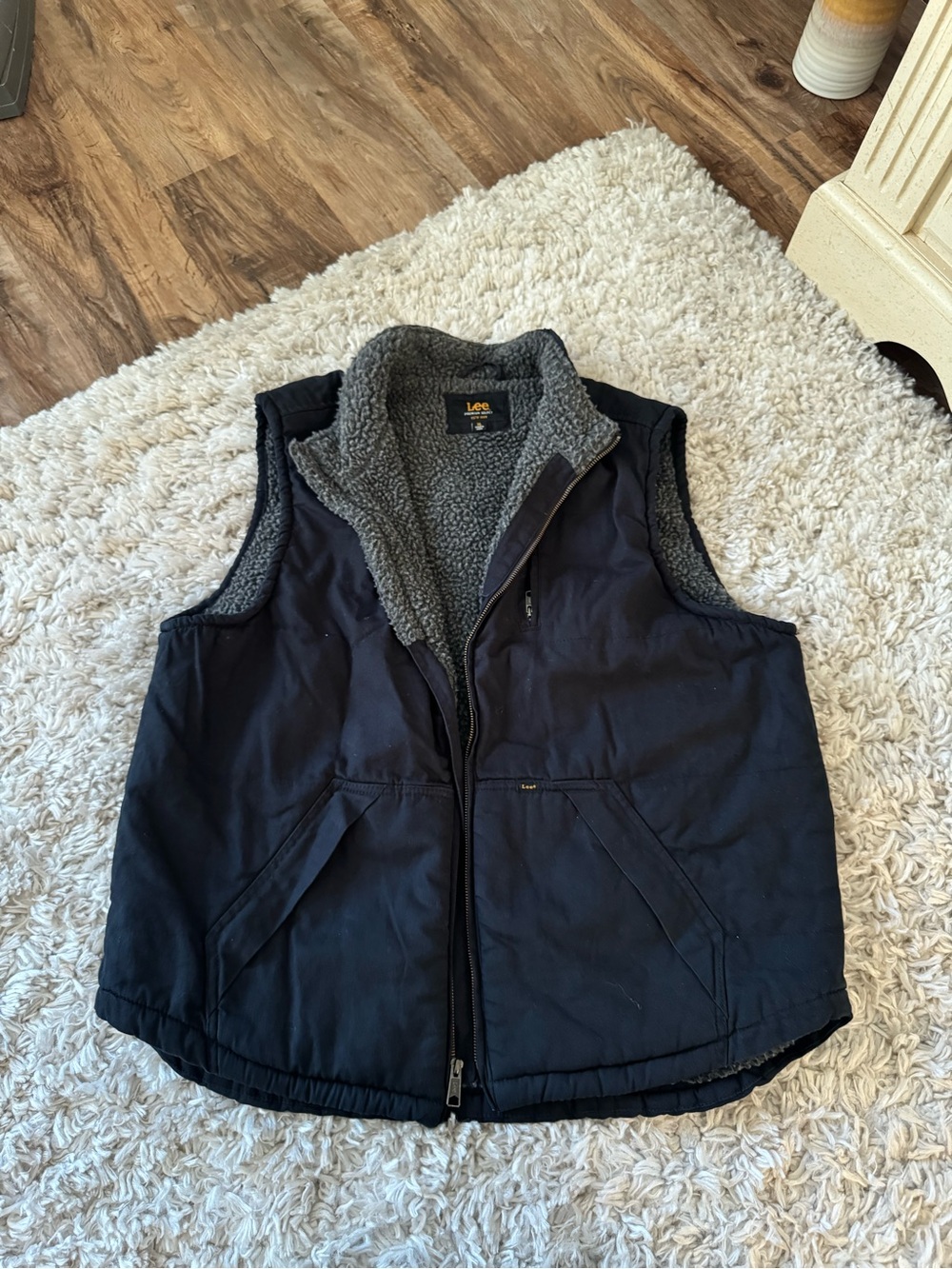Lee Men’s Navy Vest with Gray Sherpa Lining